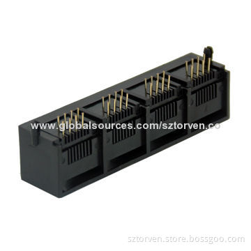 RJ PCB Jack, 1x4 Side Entry, Available in 1x1-1x6 Poles